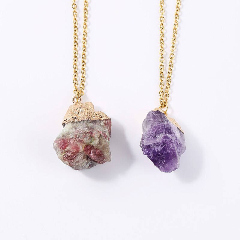 JD Natural Amethyst Rough Stone Pendant Diy Purple Crystal Druzy Necklace Irregular Healing Reiki Crystal Quartz Choker For Wome