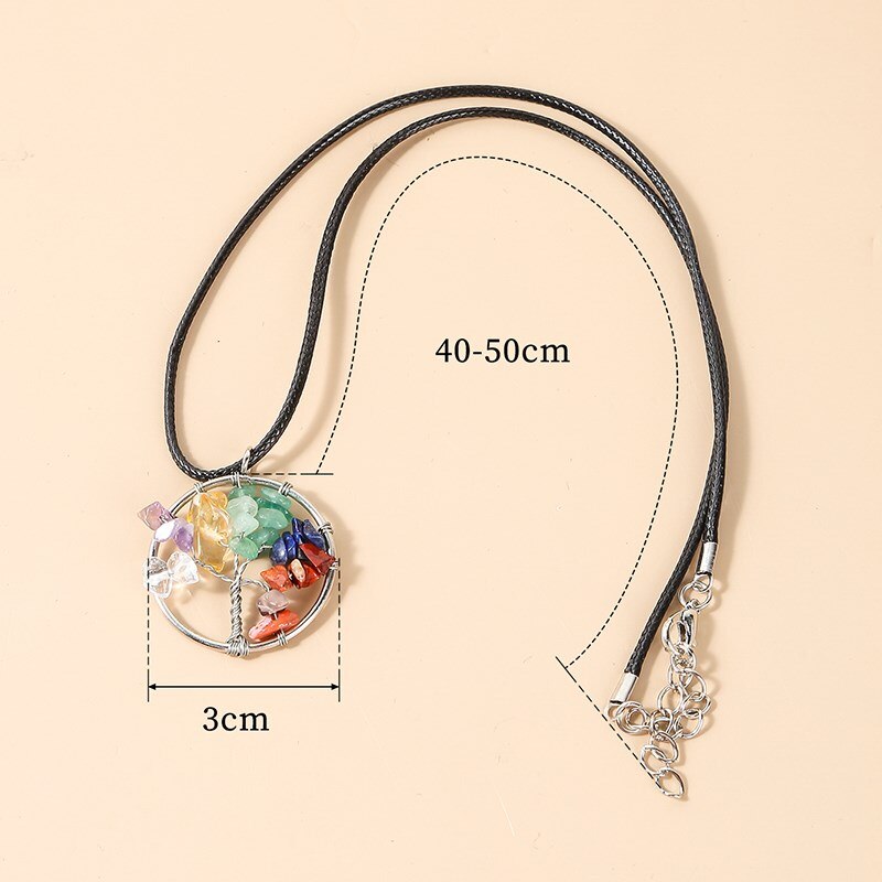 JD 7 Chakra Quartz Natural Gavel Stone Tree of Life Pendulum Pendant Necklace for Women Bohe Healing Crystal Reiki Jewelry Gift