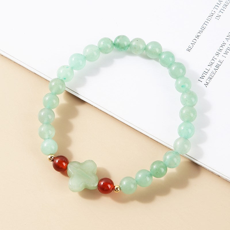 JD 6mm Natural Stone Green Aventurine Four-Leaf Clover Strand Bracelets Women Lucky Charm Stretch Bangles Wristband Yoga Jewelry