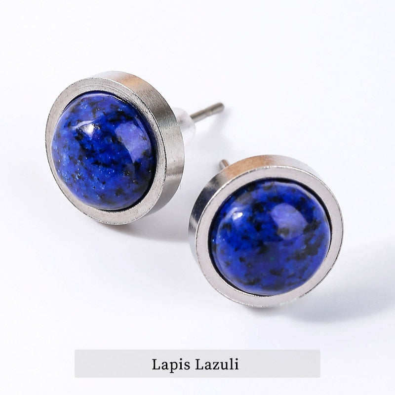 CHANGE BETTER Handmade Lovely 10mm Natural Stone Stud Earrings Stainless Steel Earrings Tiger Eyes Agate Women Jewelry OLstyle