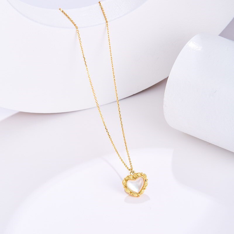 Change Better Natural White Shell Love Heart Shape Pendant Neckalce Women Gold Color Stainless Steel Chain Choker Party Jewelry