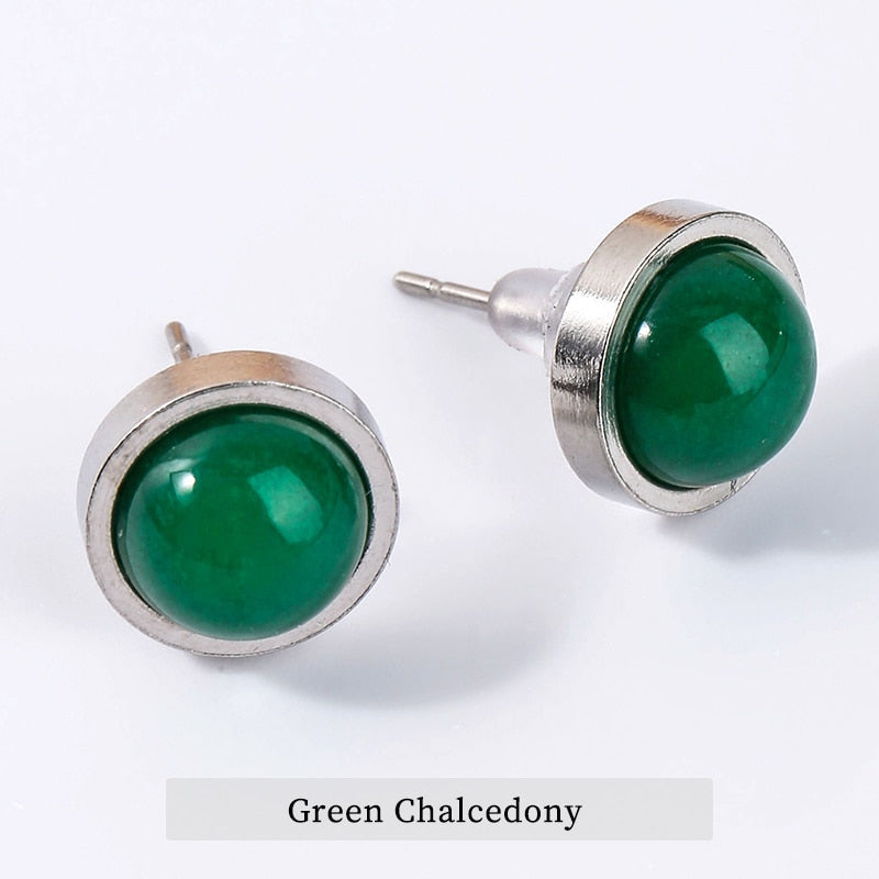 CHANGE BETTER Handmade Lovely 10mm Natural Stone Stud Earrings Stainless Steel Earrings Tiger Eyes Agate Women Jewelry OLstyle