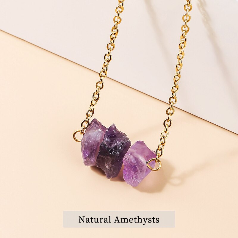 Change Better Natural Raw Stone Pink Quartz Amethyst Dangle Earring Women Rough Citrines Charm Necklace Girls Chain Jewelry Set