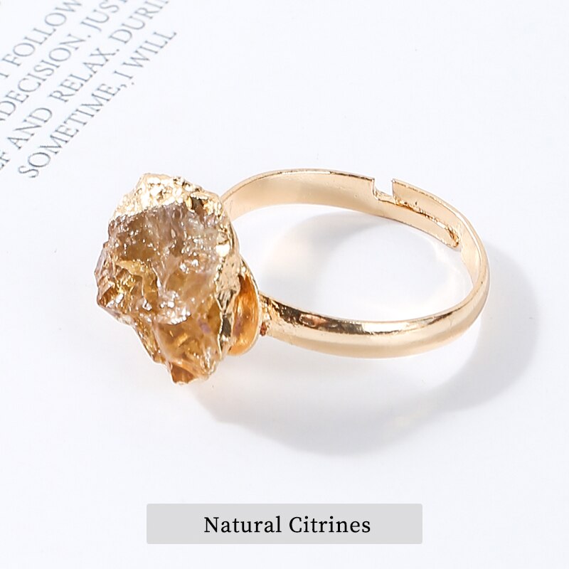 JD Purple Quartz Adjustable Ring Irregular Natural Rough Stone Crystal Druse Jewellery  Women No Finger Size Limited Gold Color