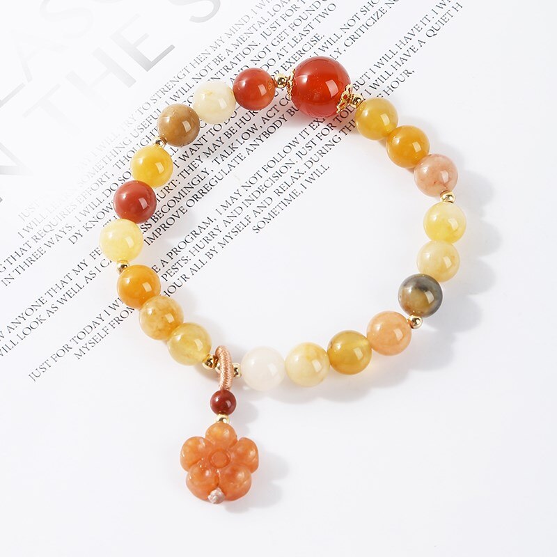 JD Natural Lighter Imperial Jade Beads Bracelet Women Red Agate Lucky Flower Charms Bangles New Summer Simple Jewelry Gifts