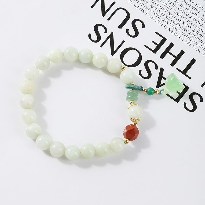 JD Natural 8mm Mountain Jade Lotus Charm Bracelets Women High Quality Chalcedony Stone Rope Bangles Girls Summer Wristband Gifts