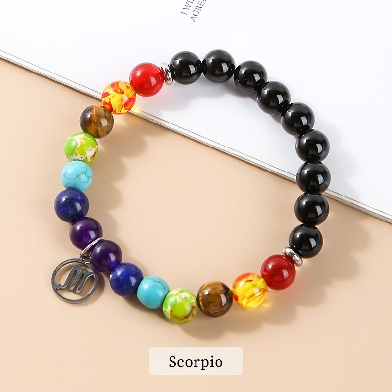 JD Seven Chakras 12 Constellations Energy Bracelet Men Women Trendy Natural Beads Reiki Healing Yoga Wristband Friendship Gifts