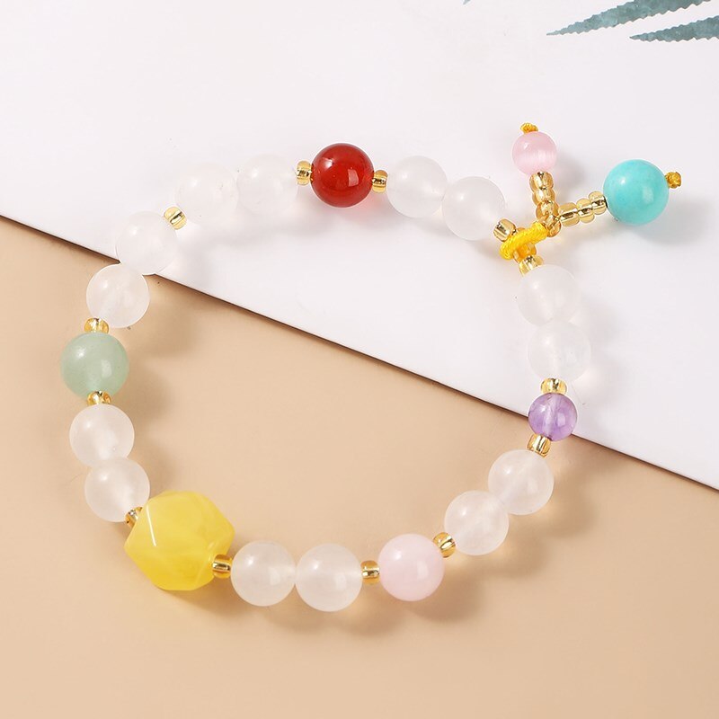 JD Natural White Jade Round Beads Amber Stone Charm Strand Bracelets Women Bohe Handmade Bangles For Girls Summer Jewelry Gift