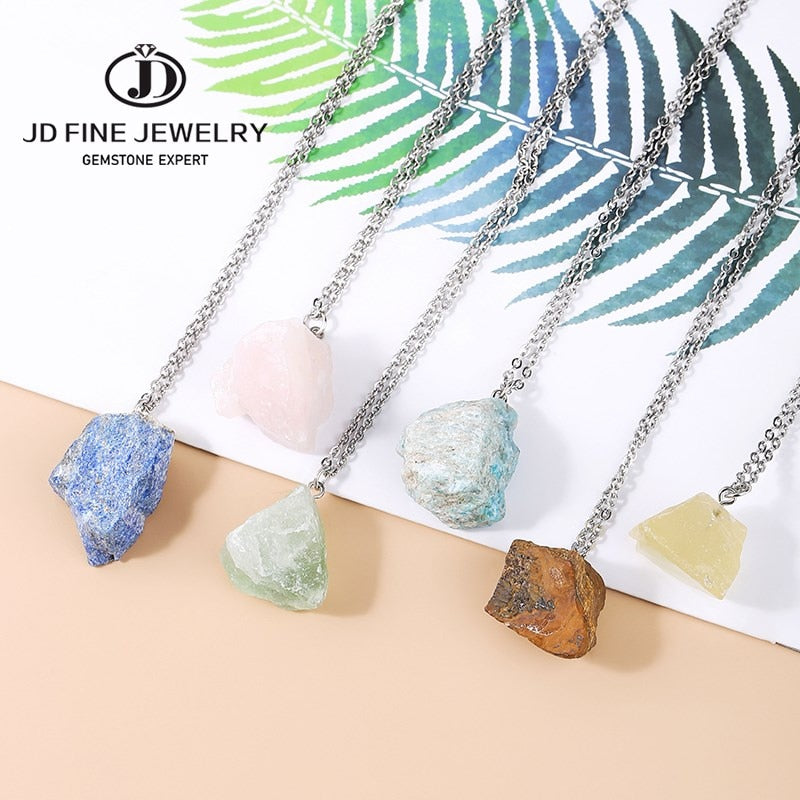 JD 1PC Natural Apatite Healing Stone Pendant With Pink Quartz Mineral Lapis Lazuli  Necklace For DIY Gift Women's Jewelry