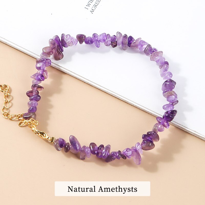 JD Natural Stone Chips Crystal Bracelet Women Amethysts Tourmaline Gravel Adjustable Bangles For Girls Reiki Healing Gifts