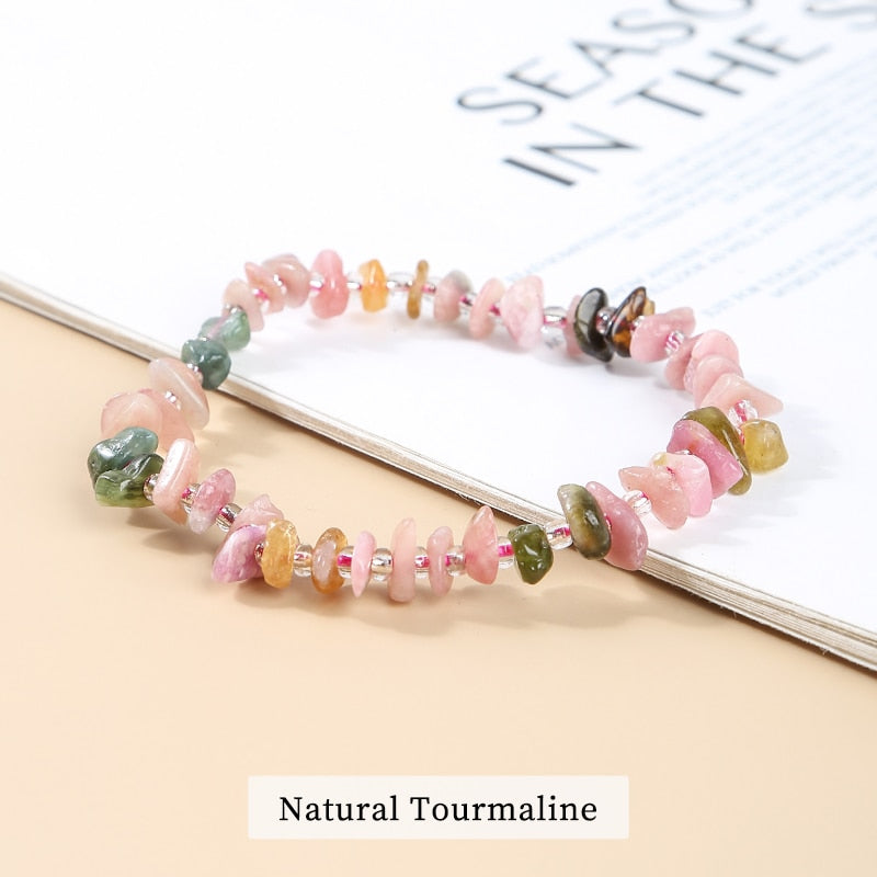 JD Natural Raw Crystal Peridot Chip Stone Beads Bracelets Women Smooth Irregular Amethyst Lemon Quartz Reiki Healing Bangles