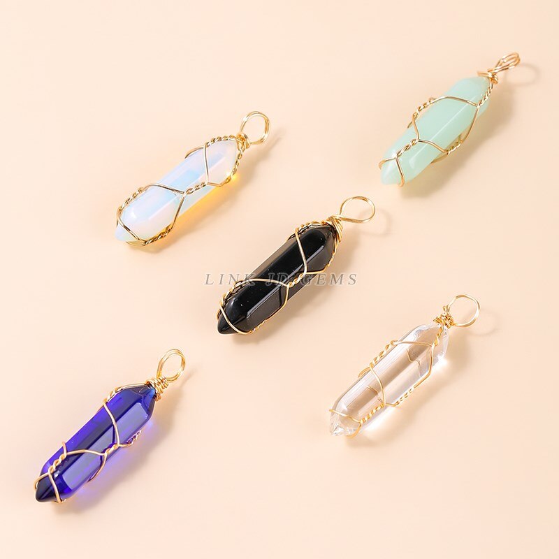 Change Better 5Pcs/lot Mixed Color Glass Hexagonal Wire Wrap Pendant Reiki Healing Charms For Jewelry Making Necklace Earring