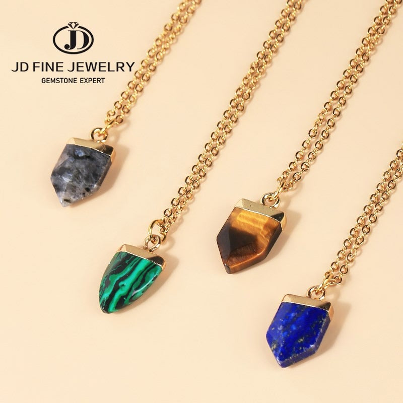 JD Blue Stone Pendant Lapis Lazuli Yellow Tiger Eyes Stone Malachite Polygon Pendants Necklace Women Man Jewelry Wholesale