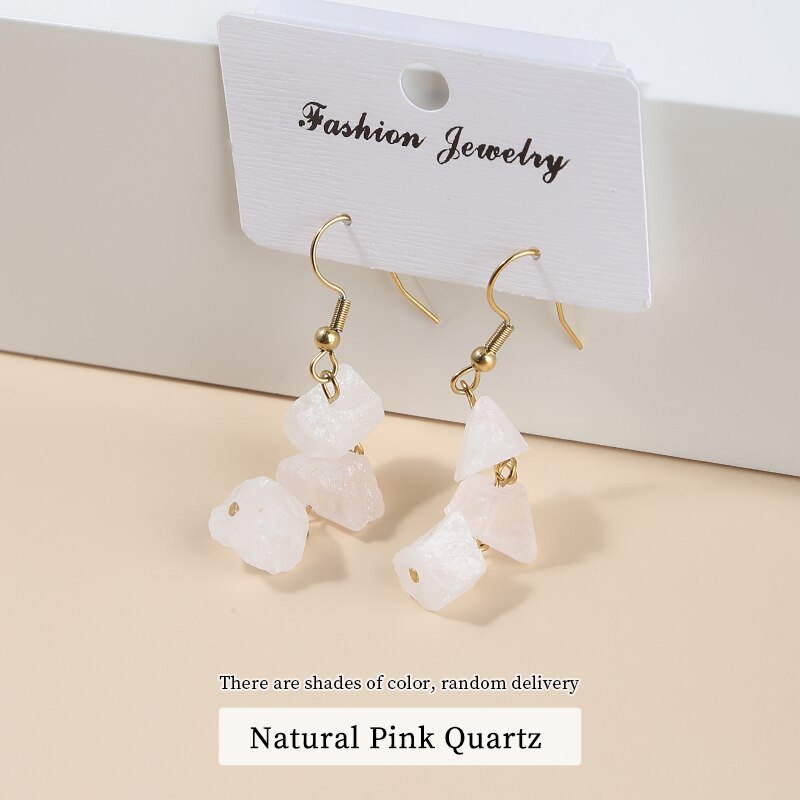 Change Better Natural Raw Stone Pink Quartz Amethyst Dangle Earring Women Rough Citrines Charm Necklace Girls Chain Jewelry Set