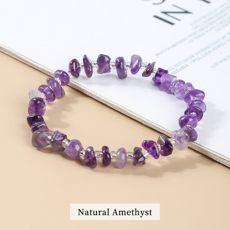 JD Natural Raw Crystal Peridot Chip Stone Beads Bracelets Women Smooth Irregular Amethyst Lemon Quartz Reiki Healing Bangles