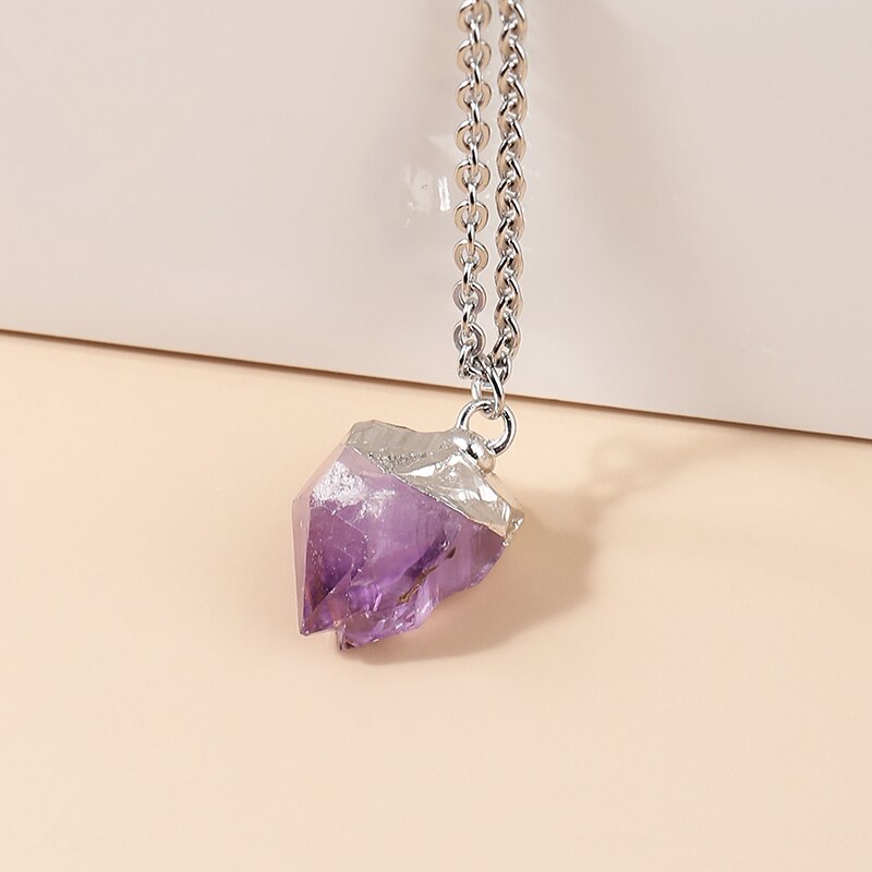 JD Initial Stone Pendant Genuine Crystal Rough Stone Citrine Amethyst Edged DIY Charm Stone Necklace Assorted Color to Choose