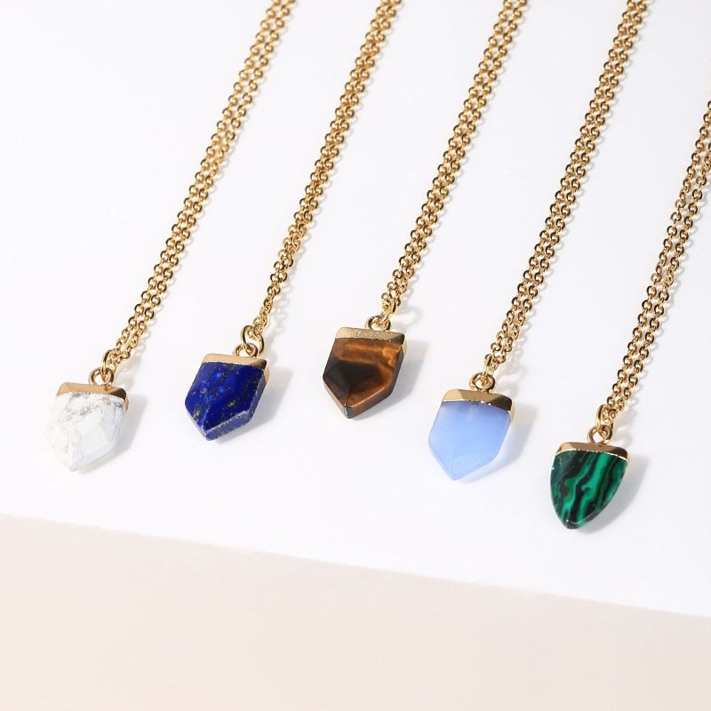 JD Blue Stone Pendant Lapis Lazuli Yellow Tiger Eyes Stone Malachite Polygon Pendants Necklace Women Man Jewelry Wholesale