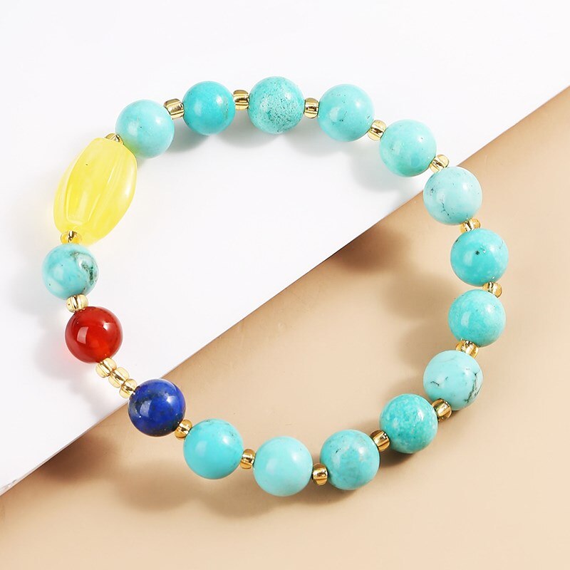 JD Blue Turquoise Amber Beads Bracelet For Women Fashion Colorful Elastic Round Stone Charm Crystal Jewelry Bangles Gifts