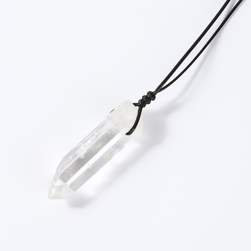 JD Natural Rock Crystal Stone Column Pendant Necklace For Women Fashion White Clear Quartz Healing Weave Jewelry Summer Gifts