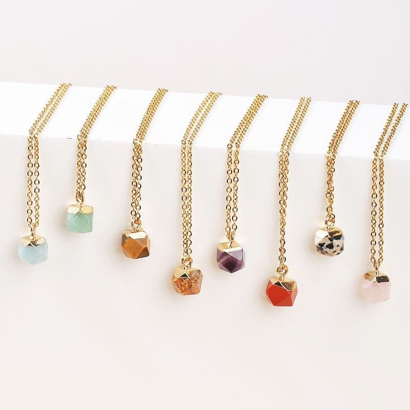 JD 8mm Natural Stone Pendants Faceted Cube Shape Colorful Pendant Making for Charms Jewelry Necklace Gift for Women