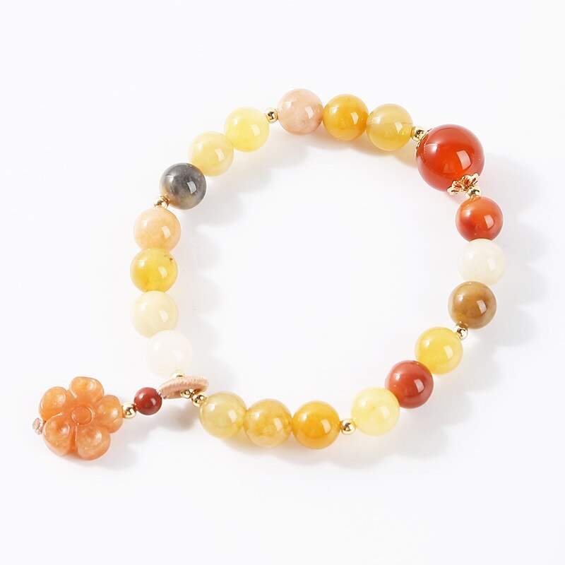 JD Natural Lighter Imperial Jade Beads Bracelet Women Red Agate Lucky Flower Charms Bangles New Summer Simple Jewelry Gifts