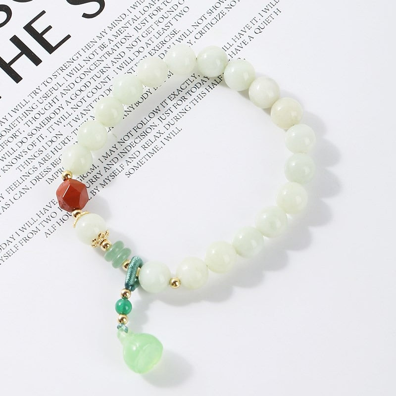 JD Natural 8mm Mountain Jade Lotus Charm Bracelets Women High Quality Chalcedony Stone Rope Bangles Girls Summer Wristband Gifts