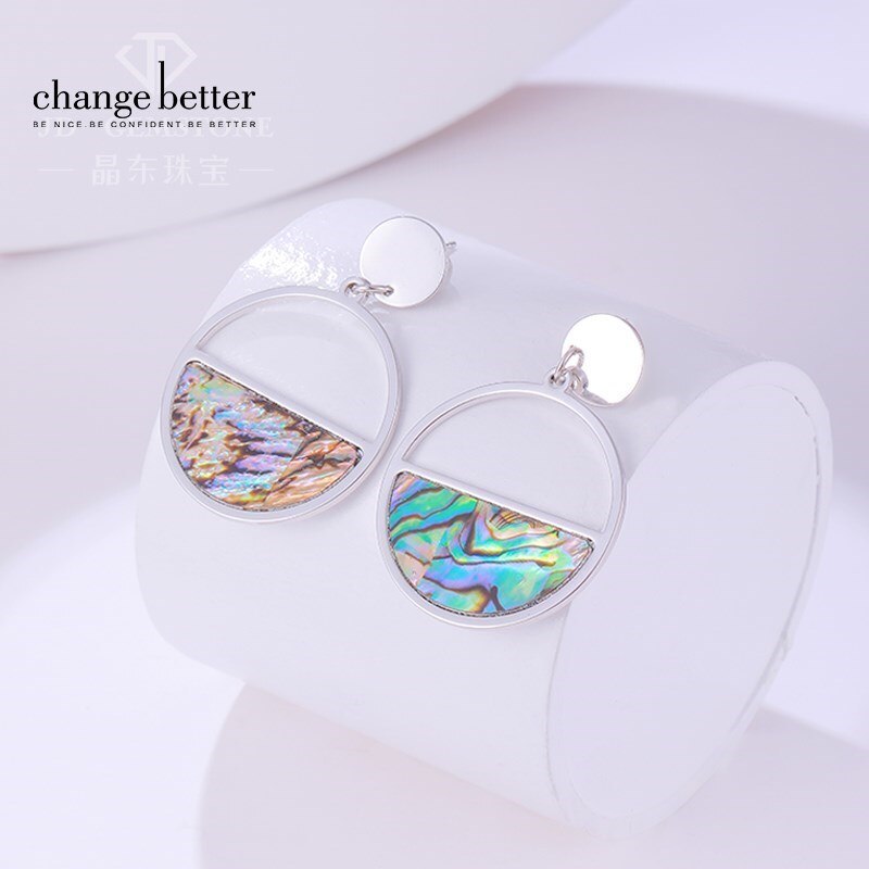 CHANGE BETTER Multi-Colored Abalone Shell Stud Earring Round Shaped Natural Shells Titanium Steel Stud Earrings Women Jewelry