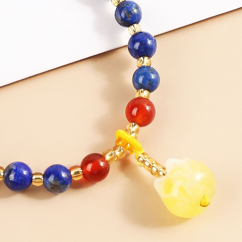 JD Natural Lapis Lazuli Amber Charm Bracelet Women 6mm Round Beads Stones Strand Wristhand Bangle Female Jewelry Gifts