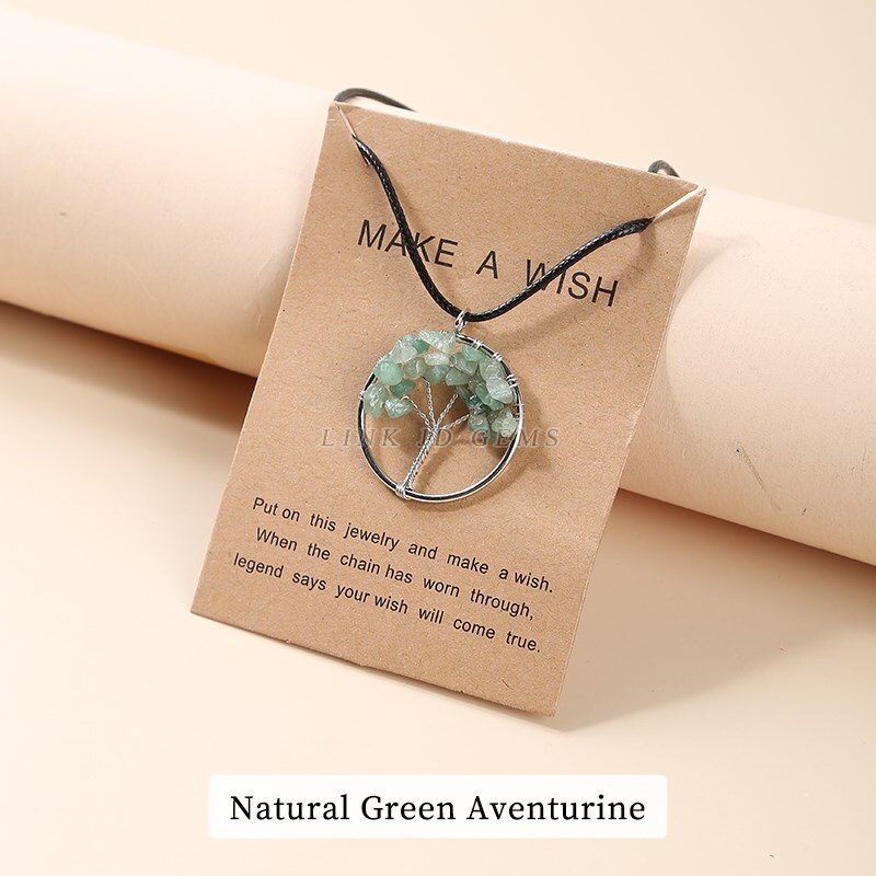 JD 7 Chakra Quartz Natural Gavel Stone Tree of Life Pendulum Pendant Necklace for Women Bohe Healing Crystal Reiki Jewelry Gift