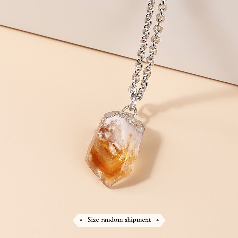 JD Initial Stone Pendant Genuine Crystal Rough Stone Citrine Amethyst Edged DIY Charm Stone Necklace Assorted Color to Choose