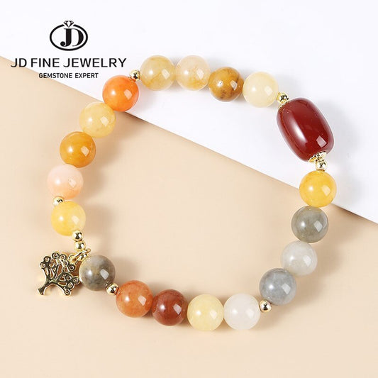 JD Natural Stone Gold Color Jade Bracelets For Women Fashion Sweet Lift Tree Charms Bangles On Hand Girls Party Gifts Jewelry