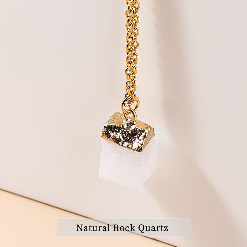 JD Trendy Gold Color Matal & Multicolour Natural Stone Chain Necklace Red Jasper Rock Quartz Pendant Charms Necklaces Wholesale