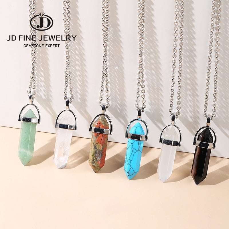 JD Pendulum Natural Stone Pendants For Necklace Charm Striped Agates Quartz Hexagonal Crystal Reiki Meditation Jewelry Wholesale