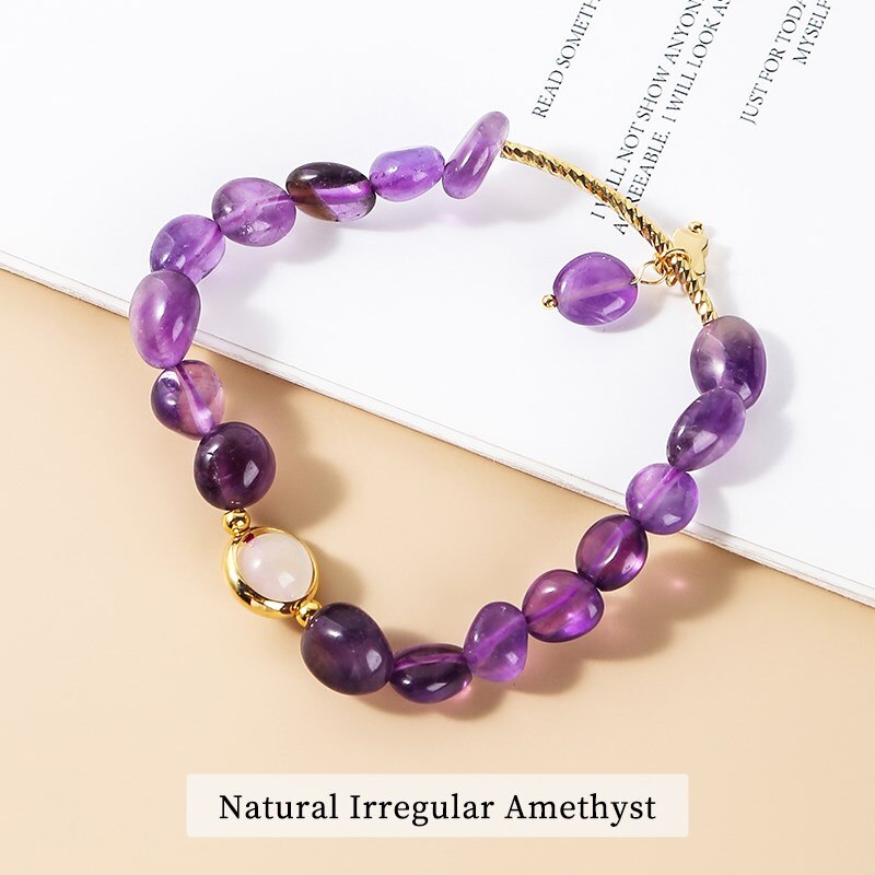 JD Natural Crystal Smooth Irregular Gravel Bead Bracelets Women Elegant Lucky Beads Healing Charm Wristband Girls Bangles Gifts