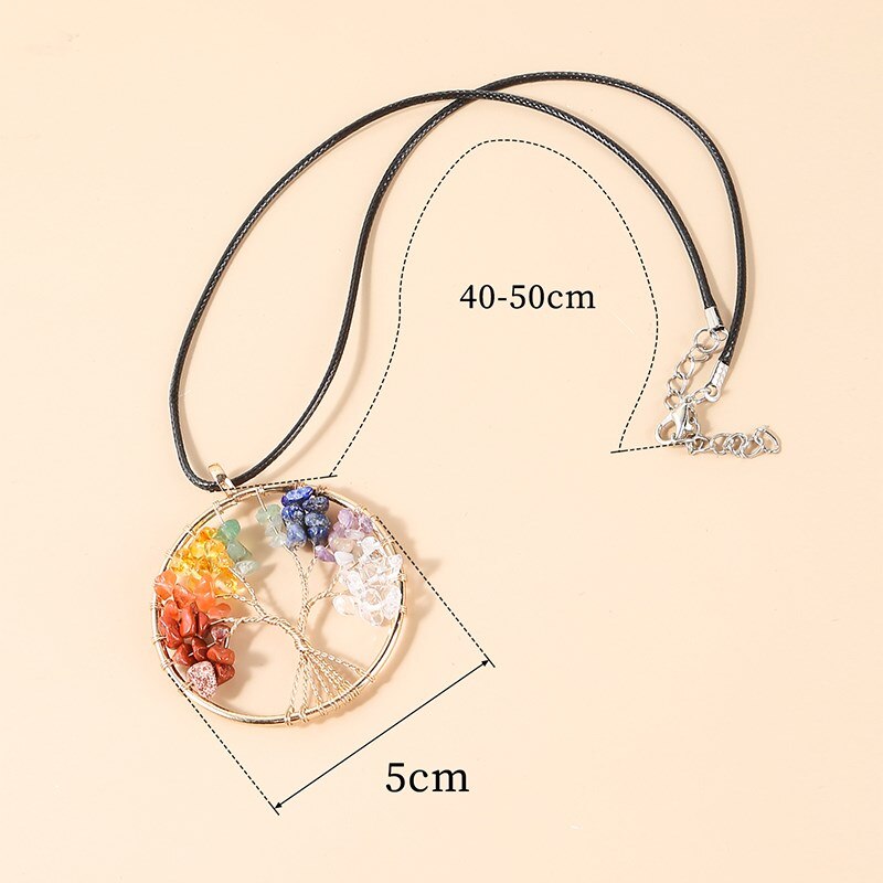 Change Better 7 Chakras Tree Of Life Pendant Necklace Gold Color Wisdom Natural Crystal Chip Beads Handmade Rope Jewelry Gift