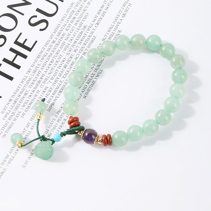 JD Elegant 8mm Natural Green Aventurine Beaded Bracelet Women Trendy Simple Lotus Charm Rope Wristband Summer Jewelry For Girls