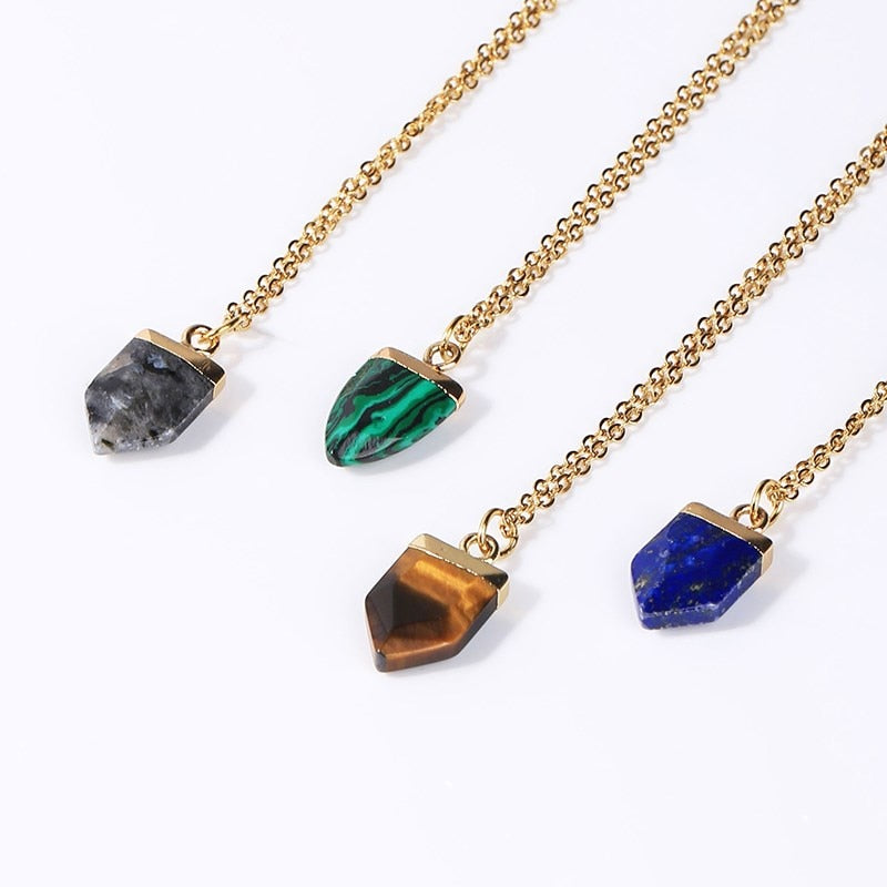 JD Blue Stone Pendant Lapis Lazuli Yellow Tiger Eyes Stone Malachite Polygon Pendants Necklace Women Man Jewelry Wholesale