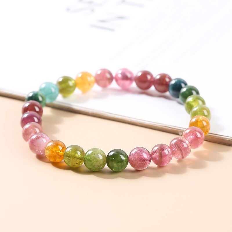 JD 7A Colorful Natural Watermelon Tourmaline Beaded Bracelets Women Exquisite Healing 6mm Bead Wristband Yoga Jewelry For Girls