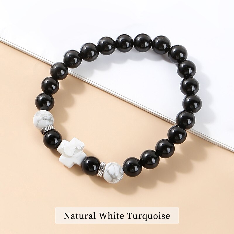 Change Better 8MM Natural Tiger Eye Faceted Stone Cross Bracelets Onyx Meditation Prayer Beaded Bracelet Women Men Yoga Wrist