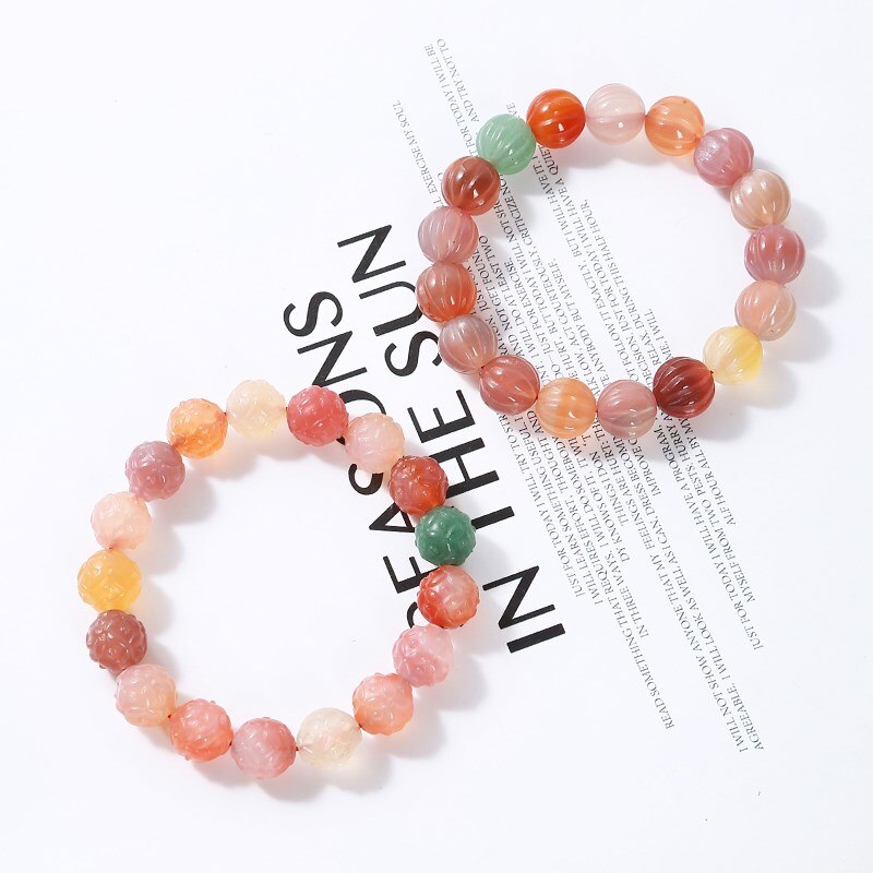 JD Natural Stone Yanyuan Agate Lotus Carved Beads Bracelet Women Lucky Four-Leaf Clover Crystal Healing Bangles Girls Jewelry