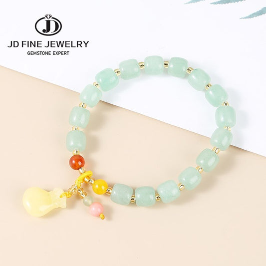 JD Elegant Natural Green Aventurine Bracelets Women 2022 Summer Amber Lucky Bag Pendant Braid Beaded Bracelet Fashion Jewelry