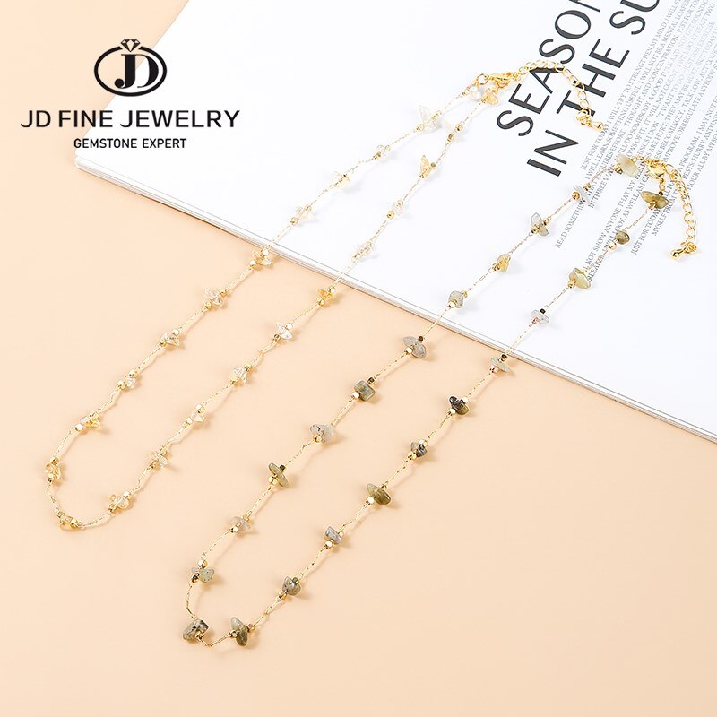 JD Natural Stone Citrines Gravel Necklace For Women Fashion Copper Chain Strawberry Quartz Handwork Choker Femmale Luxury Gift