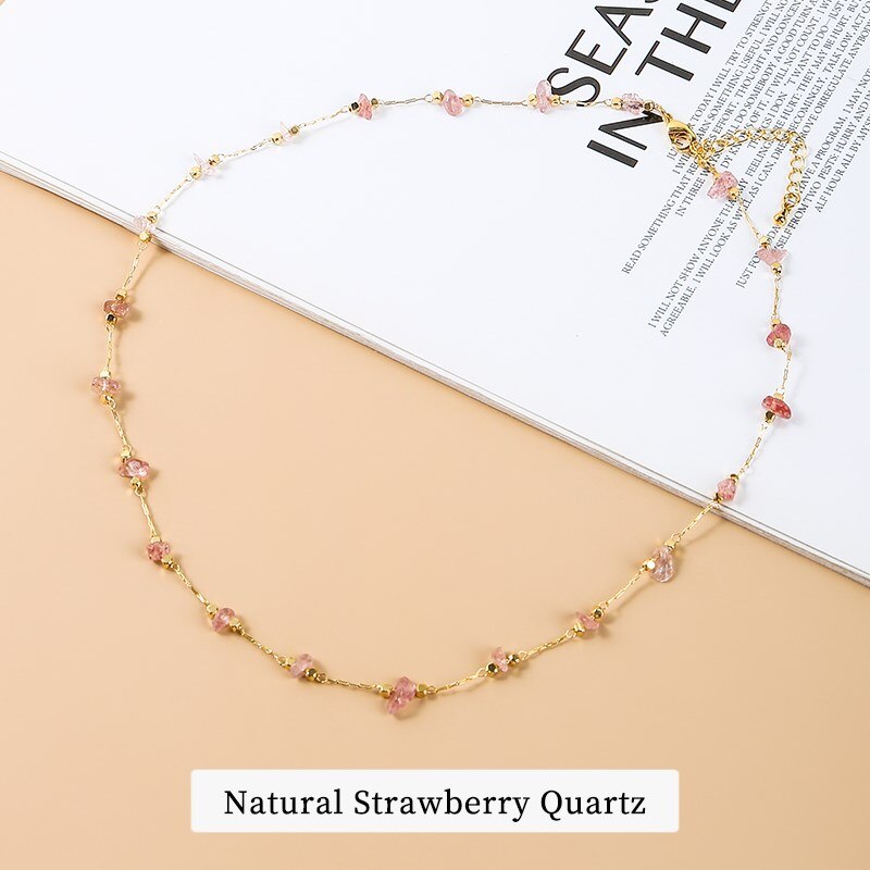 JD Natural Stone Citrines Gravel Necklace For Women Fashion Copper Chain Strawberry Quartz Handwork Choker Femmale Luxury Gift