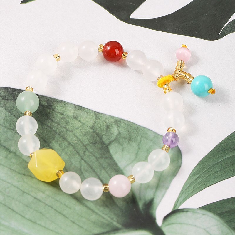 JD Natural White Jade Round Beads Amber Stone Charm Strand Bracelets Women Bohe Handmade Bangles For Girls Summer Jewelry Gift