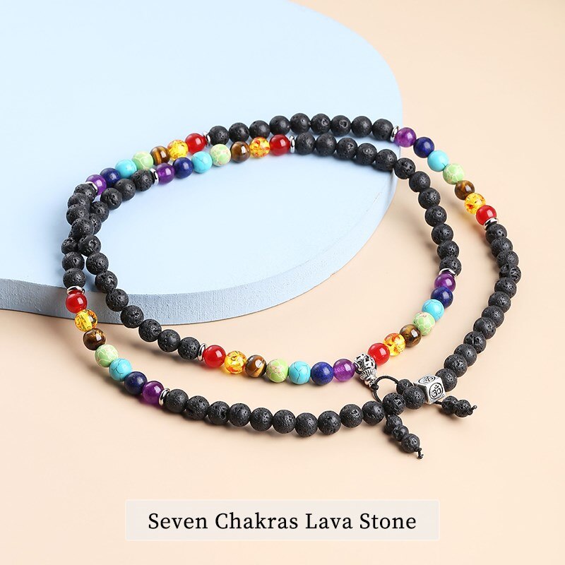 JD New Fashion Bohemian Lava Stone 7 Chakra Multi-Layer Bracelet Spiritual Men Rosary Prayer Tiger Eyes Beaded Yoga Bangles Gift