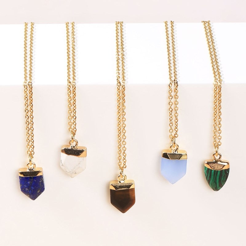 JD Blue Stone Pendant Lapis Lazuli Yellow Tiger Eyes Stone Malachite Polygon Pendants Necklace Women Man Jewelry Wholesale