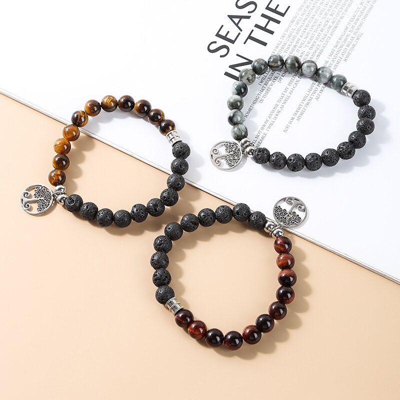 Change Better Natural Stone Beads Tree of Life Pendant Bracelets Men Women Charm Lava Stone Yoga Energy Wristband Jewelry Gift