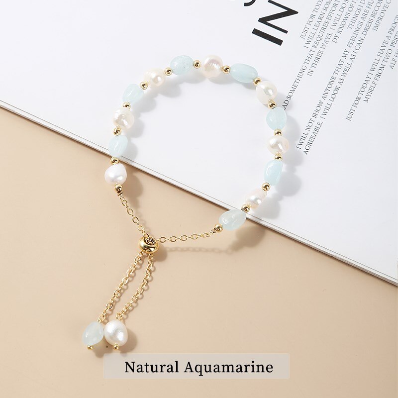 JD Irregular Natural Amethysts Pearl Pendant Bracelet Women Sweet Green Aventurine Gold Color Adjustable Charm Bangles Jewelry