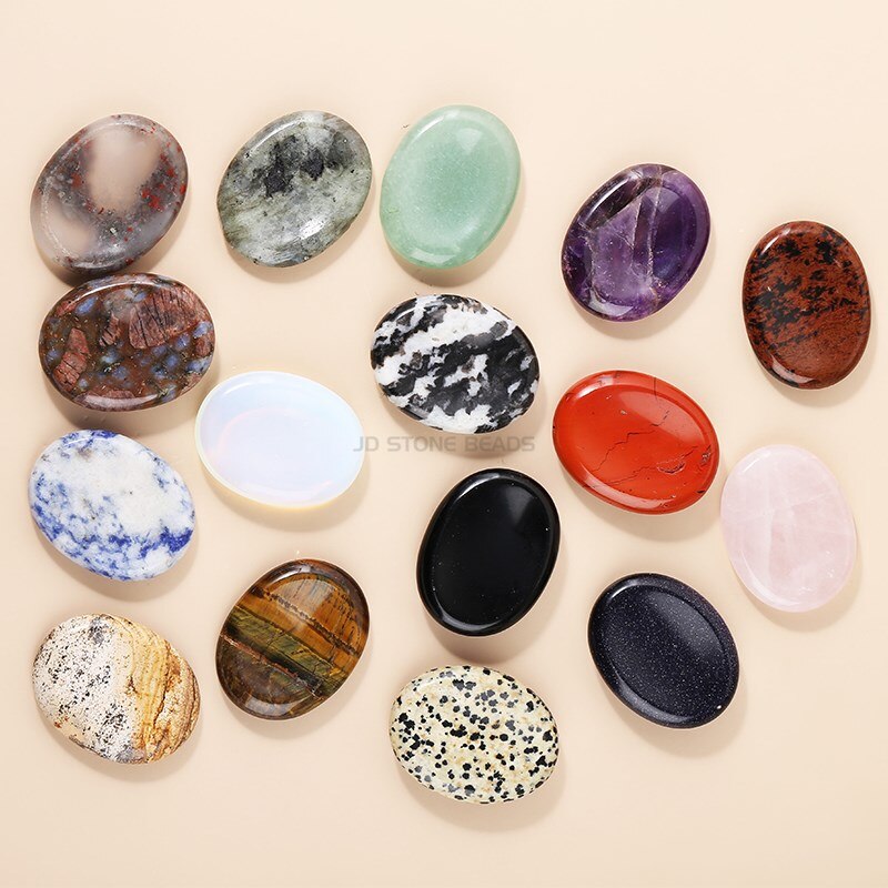 JD 35*45*6mm Worry Stone Thumb Stone Natural Healing Crystals Therapy Reiki Treatment Spiritual Minerals Massage Palm Stone