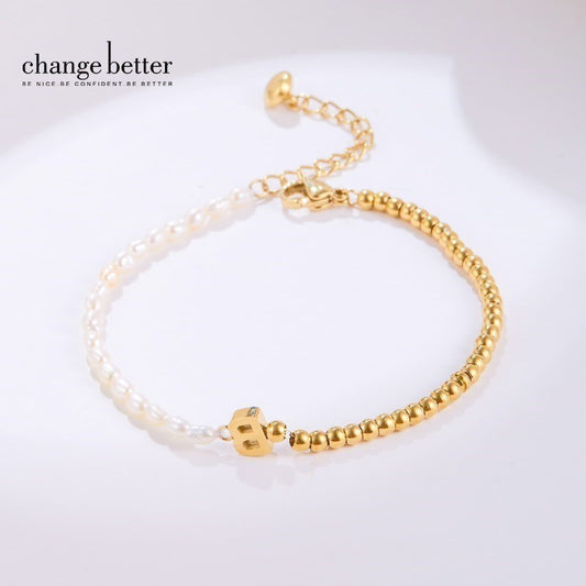 Change Better Korean Elegant Natural Pearl Bracelets For Women Lucky Cuff Adjustable Gold Color Chain Bangle Girls Jewelry Gift